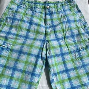 Plaid Green and Blue Cargo Shorts